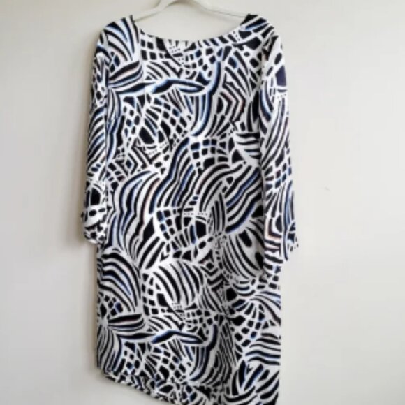 Lilli Sucre 100% Silk Knee Length Shift 3/4 Sleeve Print Dress - Picture 2 of 5